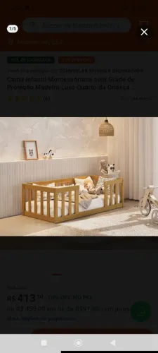 Cama Montessoriana Infantil Com Grade de Proteção com Colchão 