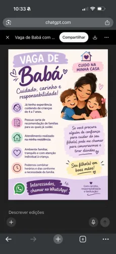 ESTOU DISPONÍVEL PARA TRABALHAR COMO BABÁ! Olá, mamães e papais! ?