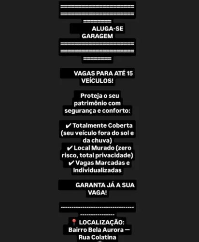 ALUGASE VAGAS DE GARAGEM 