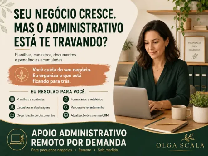 Assistente Administrativa Remota | Planilhas, Cadastros, Documentos e Organização