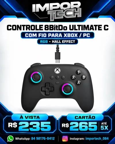 Controle 8bitdo Ultimate C Com Fio Para Xbox/PC RGB Hall Effect.