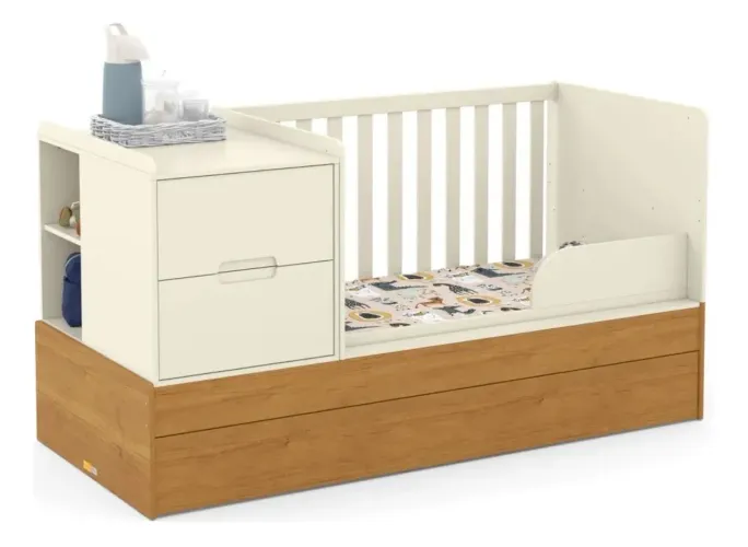 Berço Multifuncional 3 em 1 com Cama Auxiliar e Cômoda