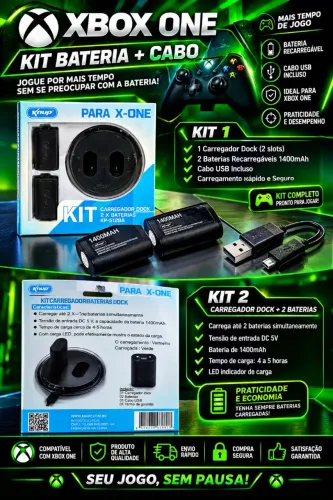 Kit Carregador Dock + 2 Baterias + Cabo para Xbox One Novo Promoção
