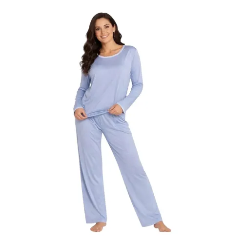Pijama feminino tecido suede na cor azul tamanho G 