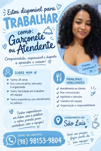 Disponível para garçonete
