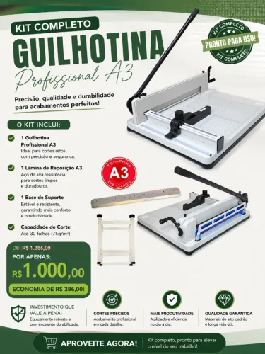 GUILHOTINA SEMI INDUSTRIAL A3 400 FOLHAS 