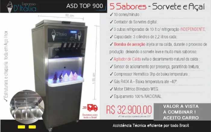 Máquina De Sorvete Expresso 5 Sabores