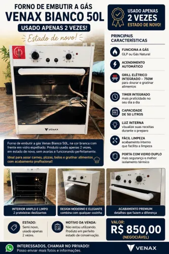 Forno de Embutir a Gás Venax Bianco 50L - Semi Novo
