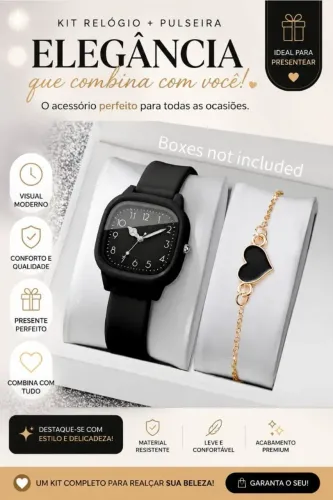 Conjunto quadrado feminino relógio preto