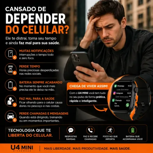 SMARTWATCH U4 MINI ULTRA + BRINDE SURPRESA + PULSEIRA EXTRA + PELICULA