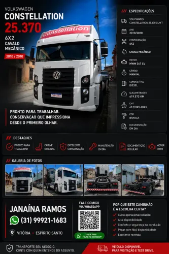 VW Constellation 25.370 6x2 2010 | Cavalo Mecânico | Excelente Estado