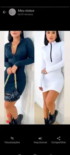 Vestido manga longa com zíper em preto ou branco Tam único 