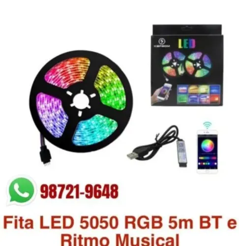 Fita rgb de 5metros com bluetooth app no celular não precisa de fonte