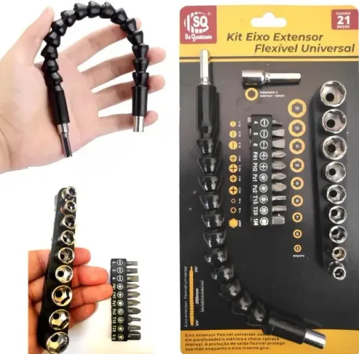 Extensor Prolongador Flexível + Bits para Parafusadeira com 21 peças