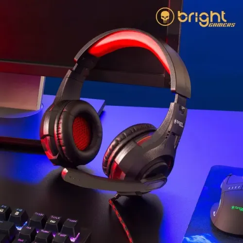 Headset Fone Gamer com LED Vermelho P2 USB com haste regulável