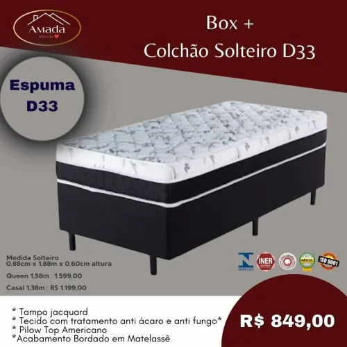 Colchão solteiro D33+ box , Entrega  em 3 dias 