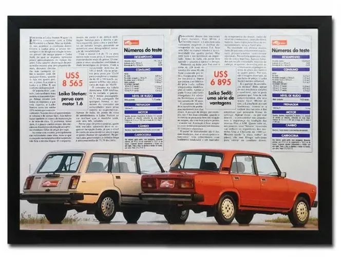 Lada Laika e Laika SW - Quadro decorativo com matéria original de revista