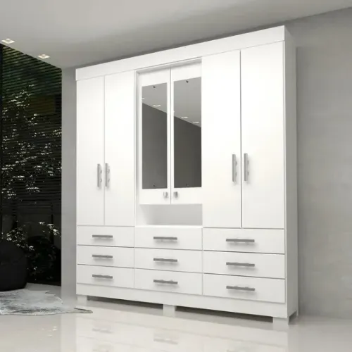 Guarda Roupa Casal com Espelho 9 Gavetas 6 Portas 100% MDF Débora - Montagem Grátis
