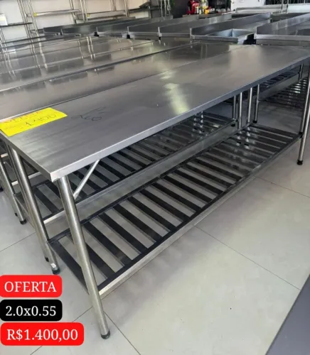 MESA INOX SEMINOVA 2 METROS CHAPA REFORÇADA