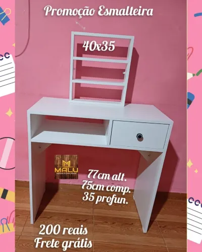 Mesa para esmalteria com prateleira e gaveta