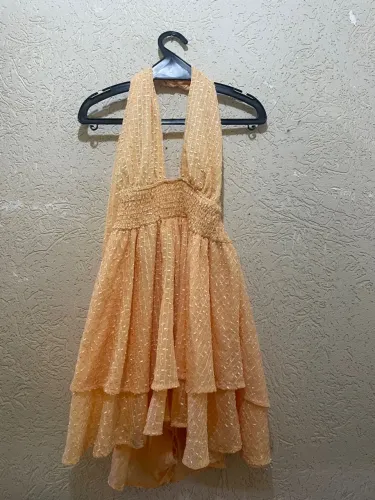 Vestido Curto Halter com Babados - Laranja