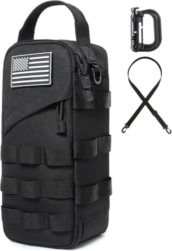 Bolsa de ferramentas pequena e resistente de 30 cm com clipe em D, patch de bandeira e alç