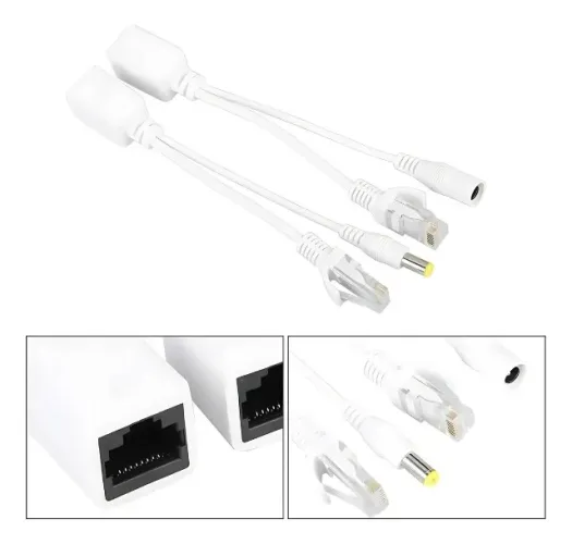Adaptador Par De Cabo Adaptador Injetor Poe Rj45 Macho E Fêmea 20 Cm