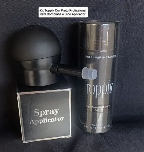 Kit Toppik Cor Preto Profissional ( Refil Bombinha e Bico Aplicador)