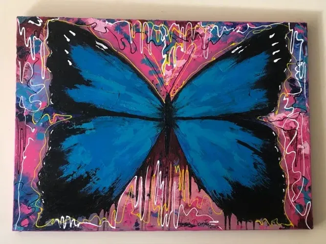 Lindo Quadro decorativo Borboleta azul óleo sobre tela espatulado sem chassi sem moldura