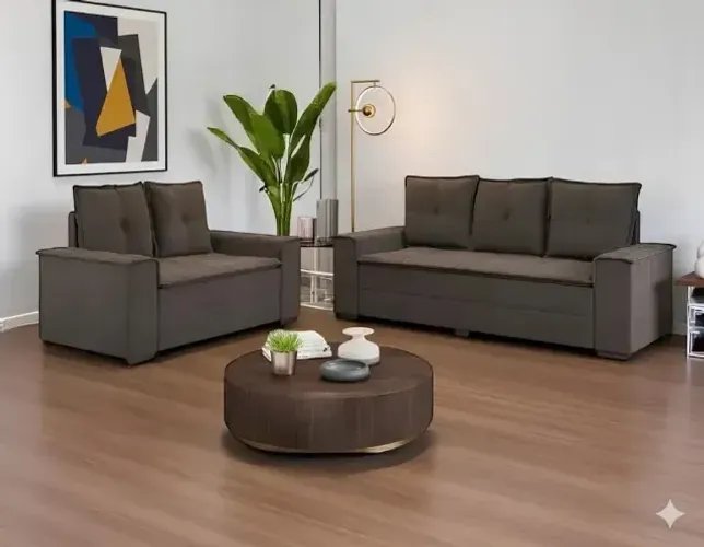 Sofá 2 e 3 lugares madrii marrom novo 