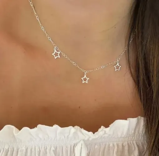 Colar prata corações feminino