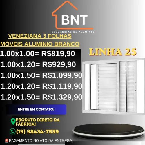 VENEZIANA 3 FOLHAS MÓVEIS ALUMINIO BRANCO 1.00x1.20 (Linha 25)