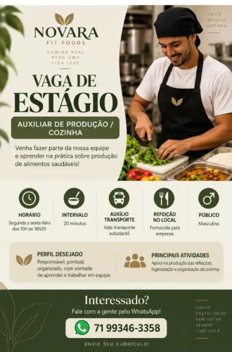 Vaga estágio auxiliar cozinha