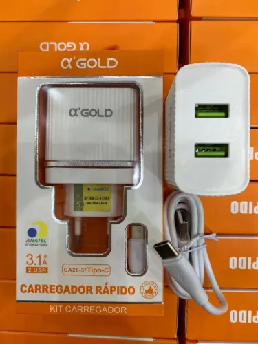 Carregador A'GOLD MODELO C-A33-3 Tipo C - Branco Liso Anatel
