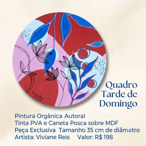 Quadro Tarde de Domingo|Pintura Autoral|35cm|Peça Única| Tinta pva e Pisca sobre MDF
