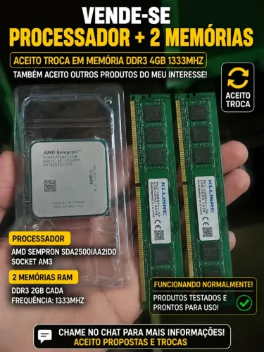 Vendo ou troco dois pente memória ram ddr3 2gb e processador
