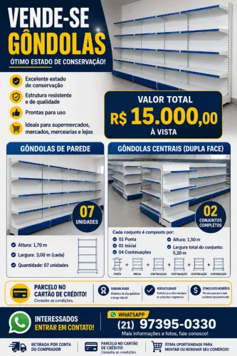 VENDO GÔNDOLAS DE SUPERMERCADO - 09 CONJUNTOS - R$ 15.000,00