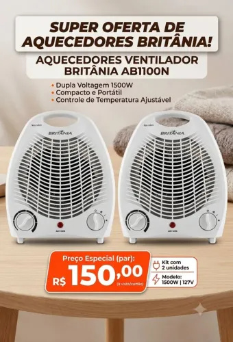 Kit 2 Aquecedores Britânia AB1100N 1500W 127V-Potência e Conforto para o Seu Lar
