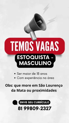 Vaga de emprego para estoquista 