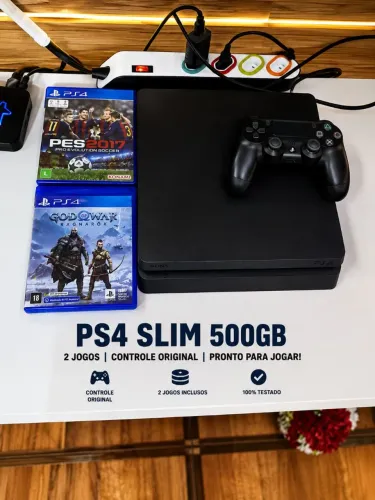 PlayStation 4 slim com 1 terá e com 2 jogos físicos