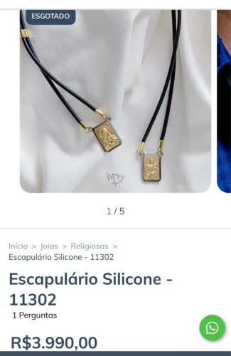 Escapulário em ouro 18k, com silicone e aço inoxidável. Comprimento: 60cm. Argola em ouro