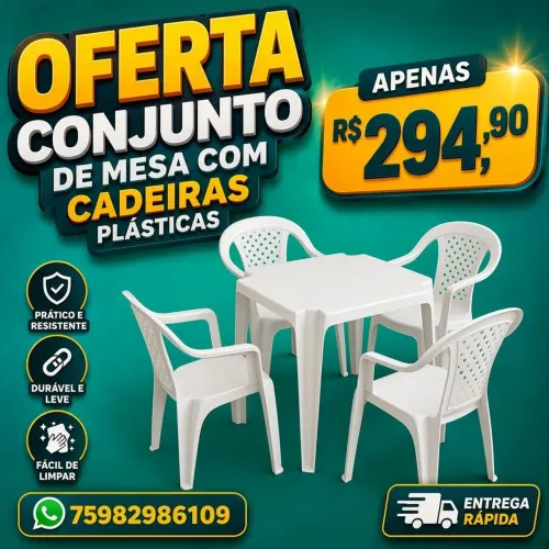 Conjunto de mesa com poltronas plásticas América