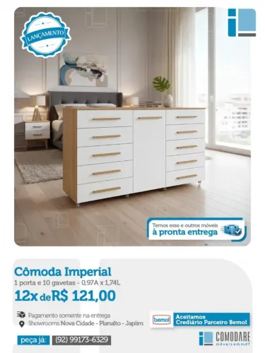 Cômoda Imperial 10 Gavetas com Porta | Multiuso para Quarto | Pronta Entrega | Comodare