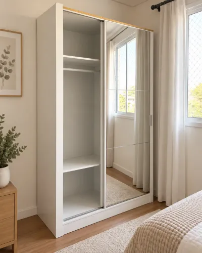 Armário Guarda Roupa Duas Portas uma Espelho com marcas