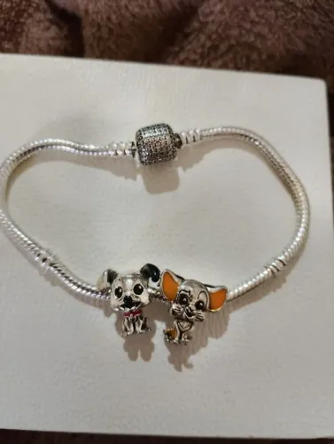 Pulseira Disney fecho tambor cravejado com 2 Berloques em Prata 925 - 19cm