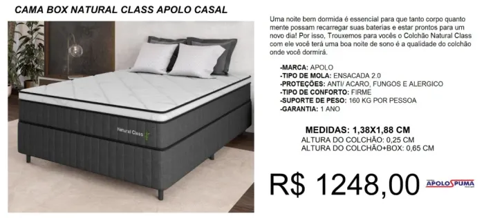 Colchão casal natural class + base box casal - frete grátis!