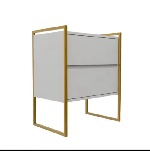 Duas Mesas de Cabeceira Enviada Montada 50cm Industrial 2 Gavetas Branca