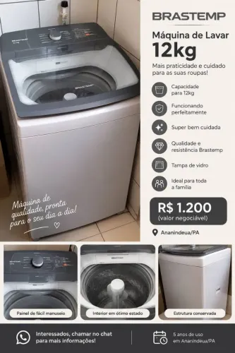Máquina de lavar Brastemp 12kg, super bem cuidada e funcionando perfeitamente!