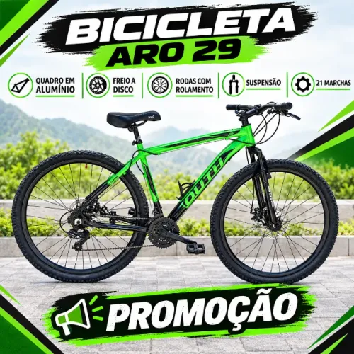Bicicleta aro 29 alumínio, freio a disco, rodas com rolamento, suspensão, marcha com 21v