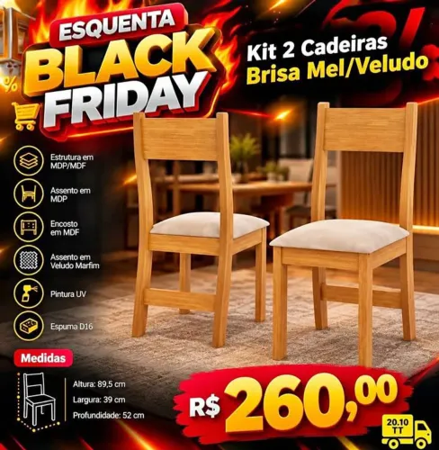 Kit 2 cadeiras Brisa Mel/veludo - Direto da Fábrica